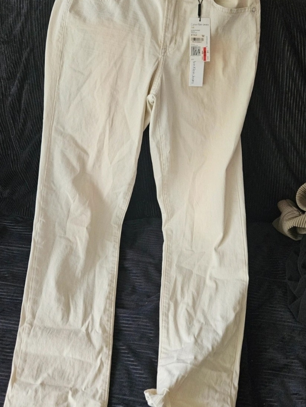 Calvin Klein Jeans Wide Leg Corduroy Pants in Cream